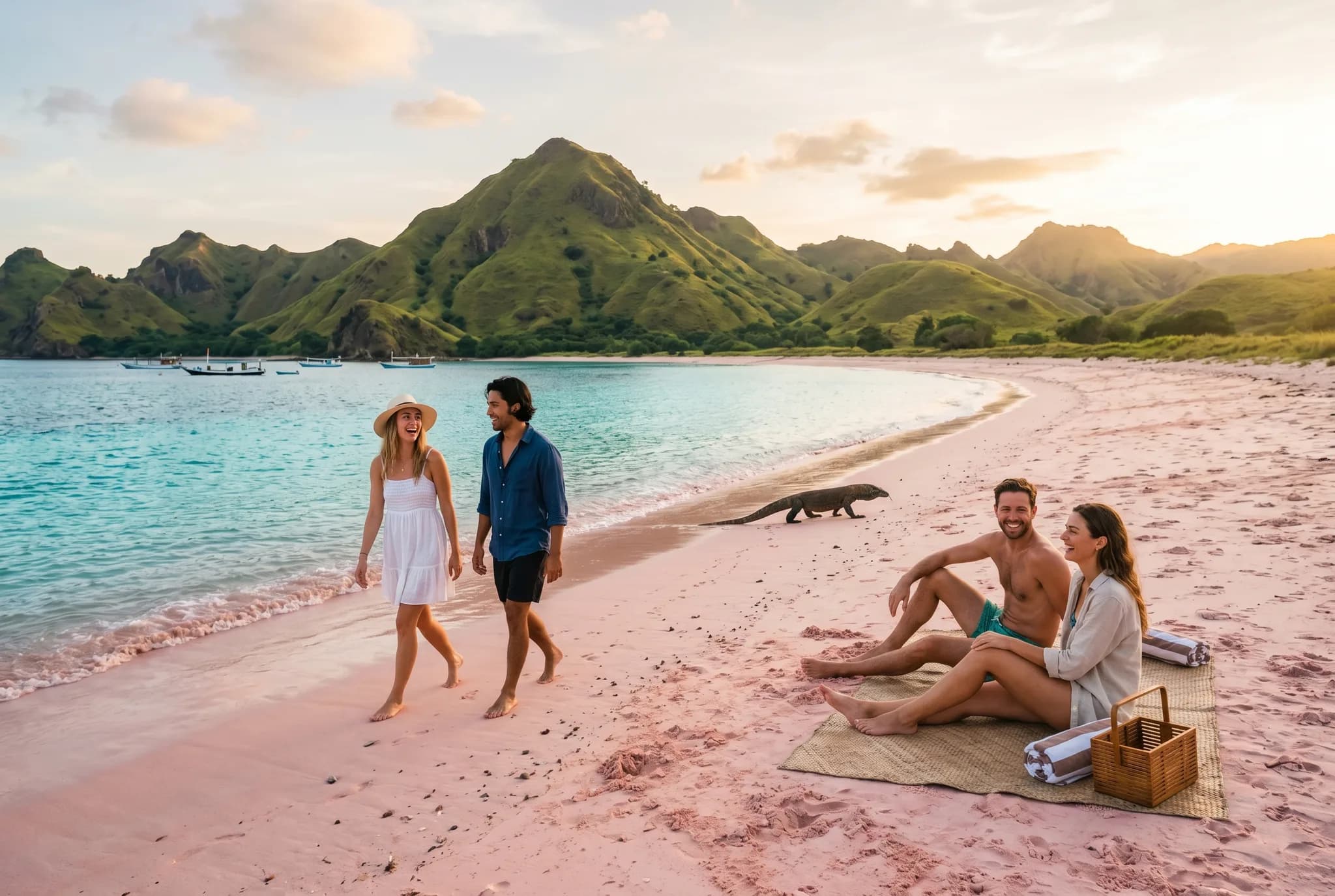 Pink Beach + Komodo dragons